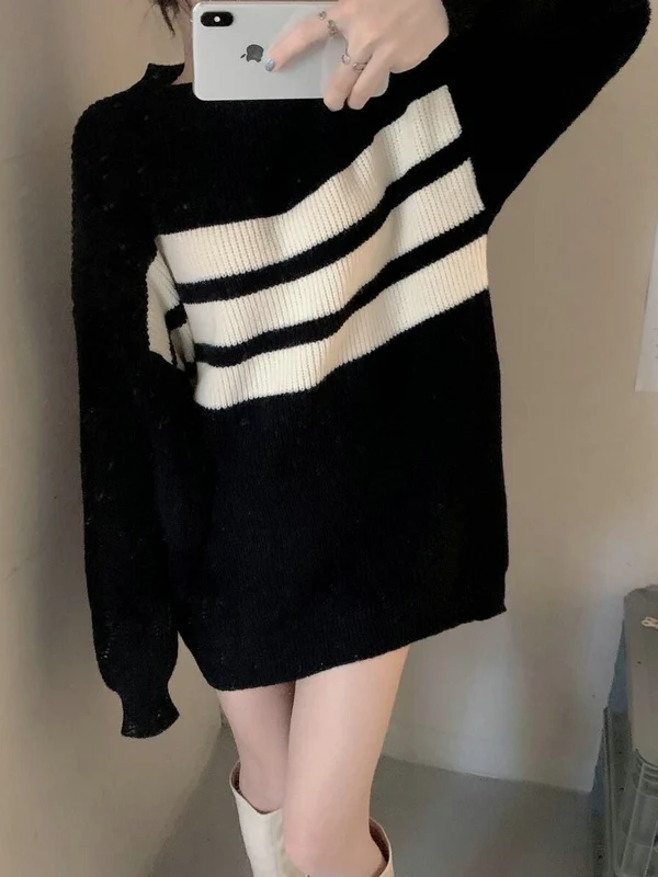 Pull en tricot pour femme Laid-ba, nouvelle collection automne-hiver 2025, design moderne, longueur mi-longue, vêtement d'extérieur ample, mélange de polyester doux