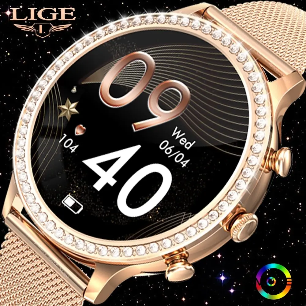 

LIGE Luxury Smart Watch For Women Bluetooth Call Blood Pressure DIY Custom Dial Sports Fitness Waterproof Gift Ladies Smartwatch