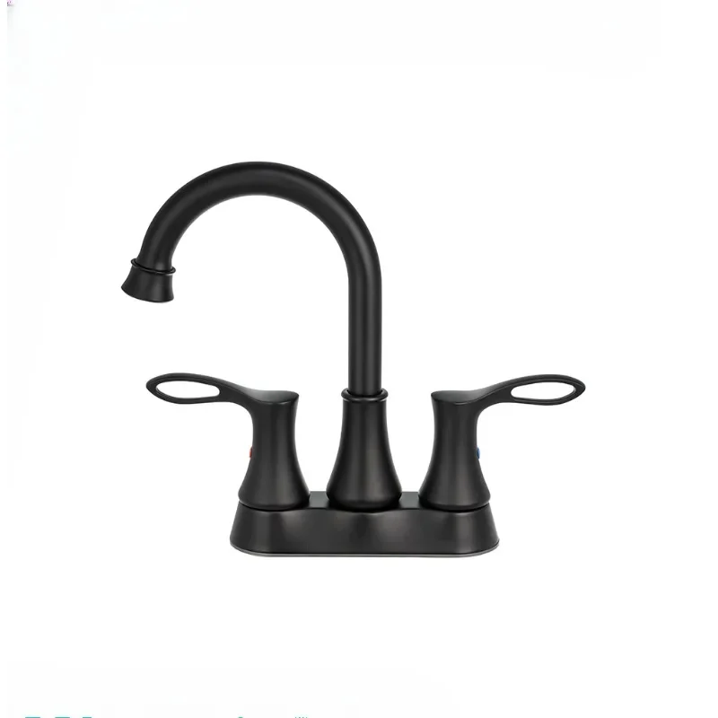 Black waterfall deck mounted bathroom 4 inch center sink faucet simple 3 hole basin faucet