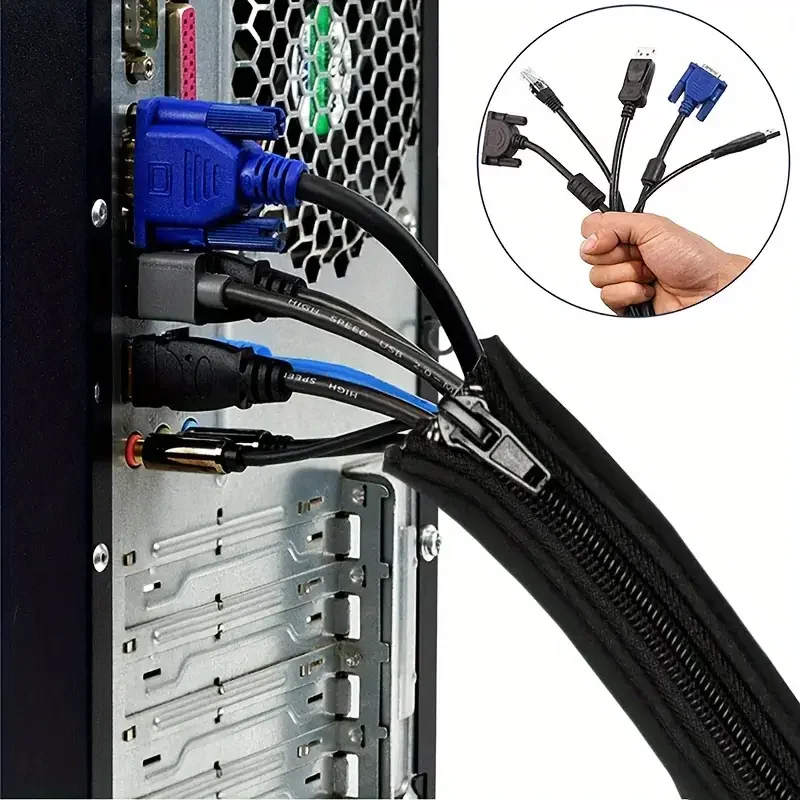 1 Cable Management Sleeve with Zipper - neatly organizes and protects cables. Easy to use, space-saving and durable