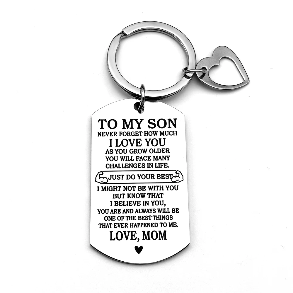 Schlüsselanhänger „An meinen Sohn“ mit Hundemarke, Liebe, Edelstahl, silberfarben, inspirierendes Zitat, Geburtstagsgeschenk für Mama und Sohn, Schmuck – Detail 7