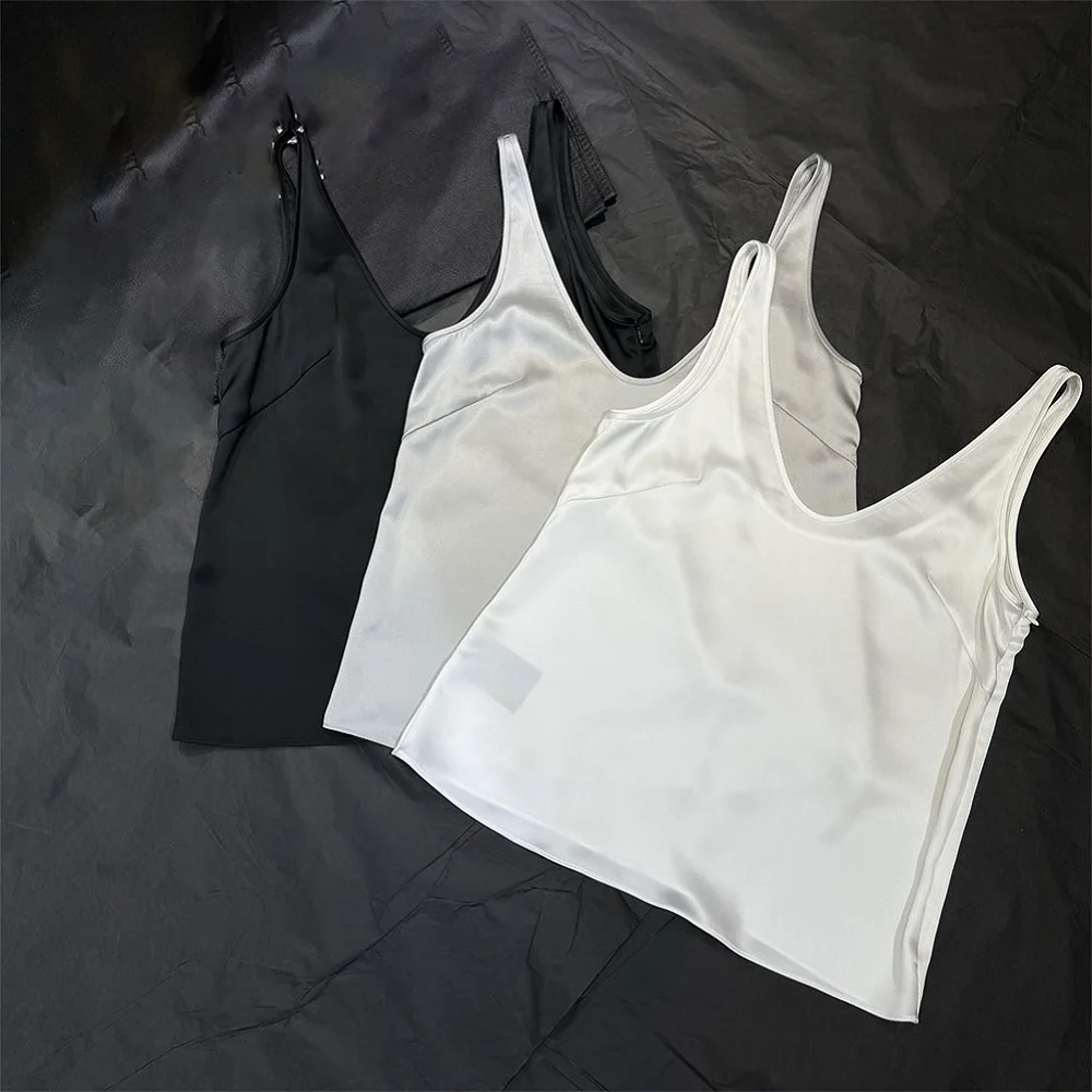 2026 Summer Women's Tops — Satin Camisole: White, Loose-Fit, Casual, Y2K-Inspired, New & Trendy, Versatile Pullover bra