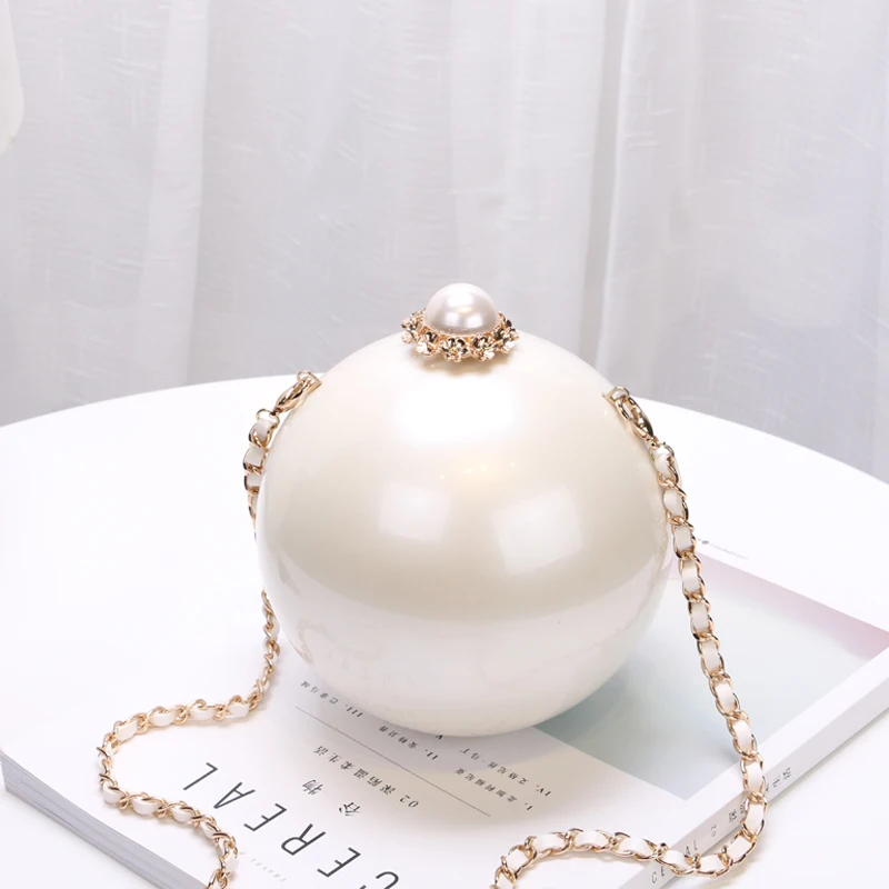 2025 Fashion Design Pearl Ball Party Evening Bags Woman Handbags Global Spherical Acrylic Hard Case Shoulder Small Crossbody Bag