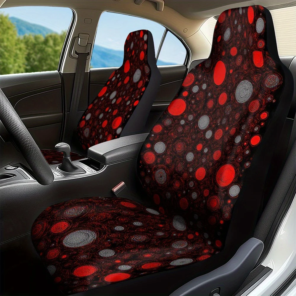 Set Of 2, Distinctive Red And Black Circular Design Car Seat Protectors, Cozy And Suitable For All Seasons, Ideal For Cars, Suvs