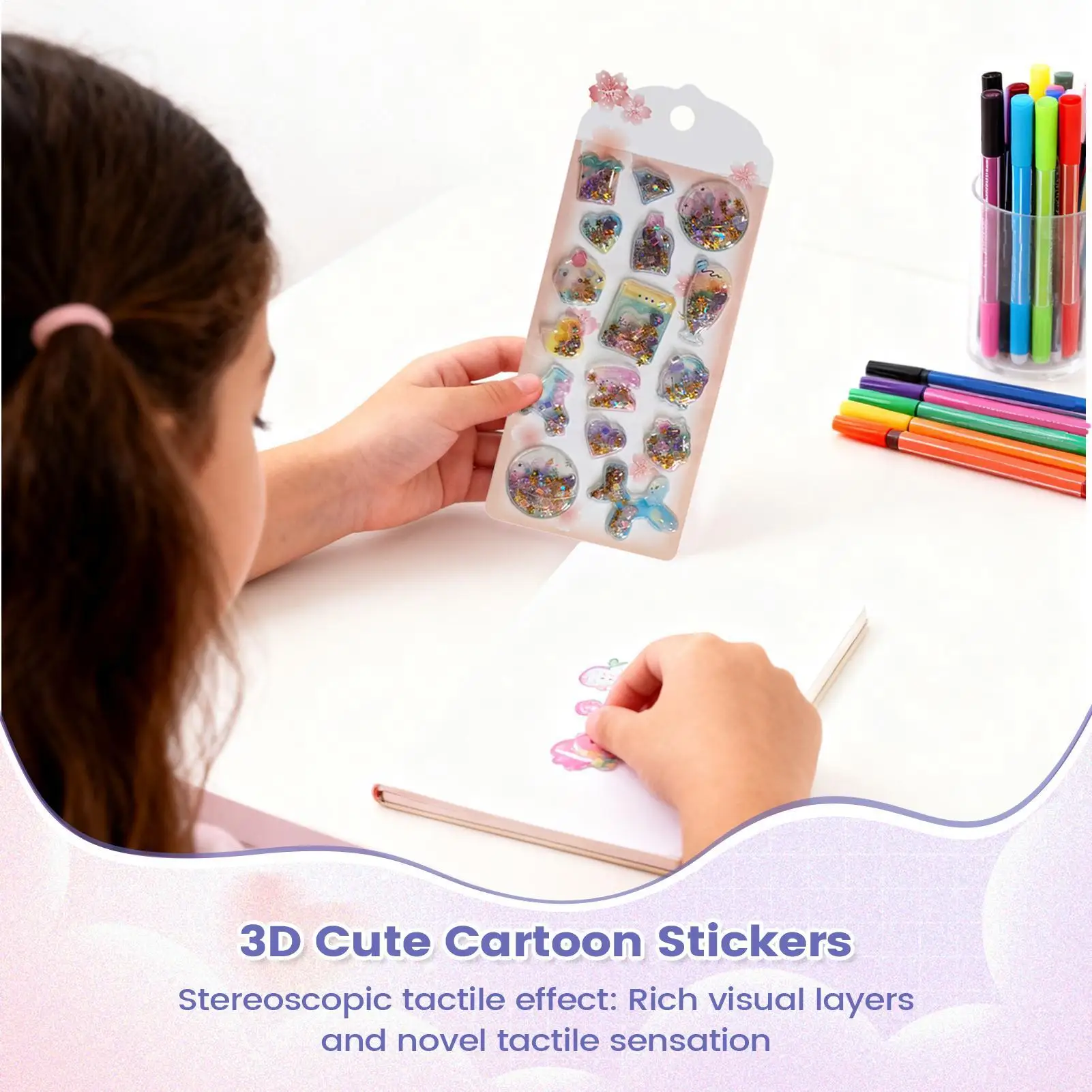 Adesivi divertenti Decalcomanie adesive per cartoni animati con paillettes e adesivi glitter Adesivi per soffio di cartoni animati 3D per album portatili Telefono