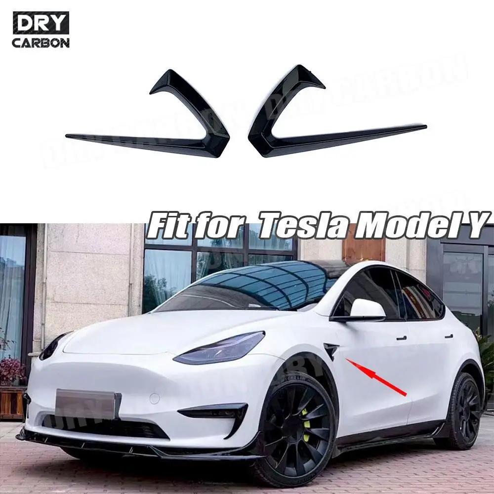 Carbon Fiber Side Fender Knife Stickers ABS Car Emblem Badge Decals Trim Body Kits for Tesla Model Y 2021+