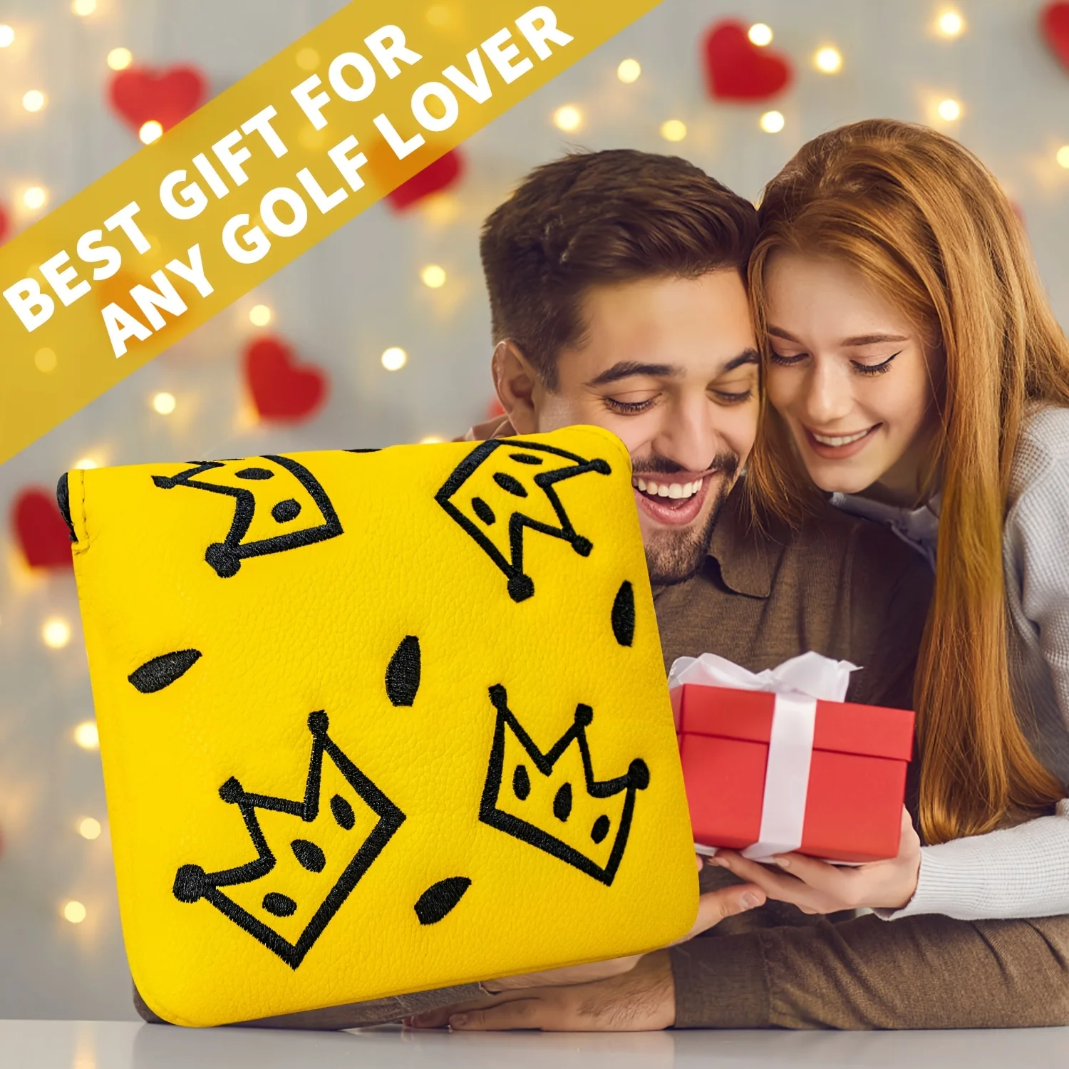 1pc Golf Mallet Putter Cover with PU Shell & Soft Lining - Cheese Crown Pattern & Embroidery Suitable for Most Brands view 5