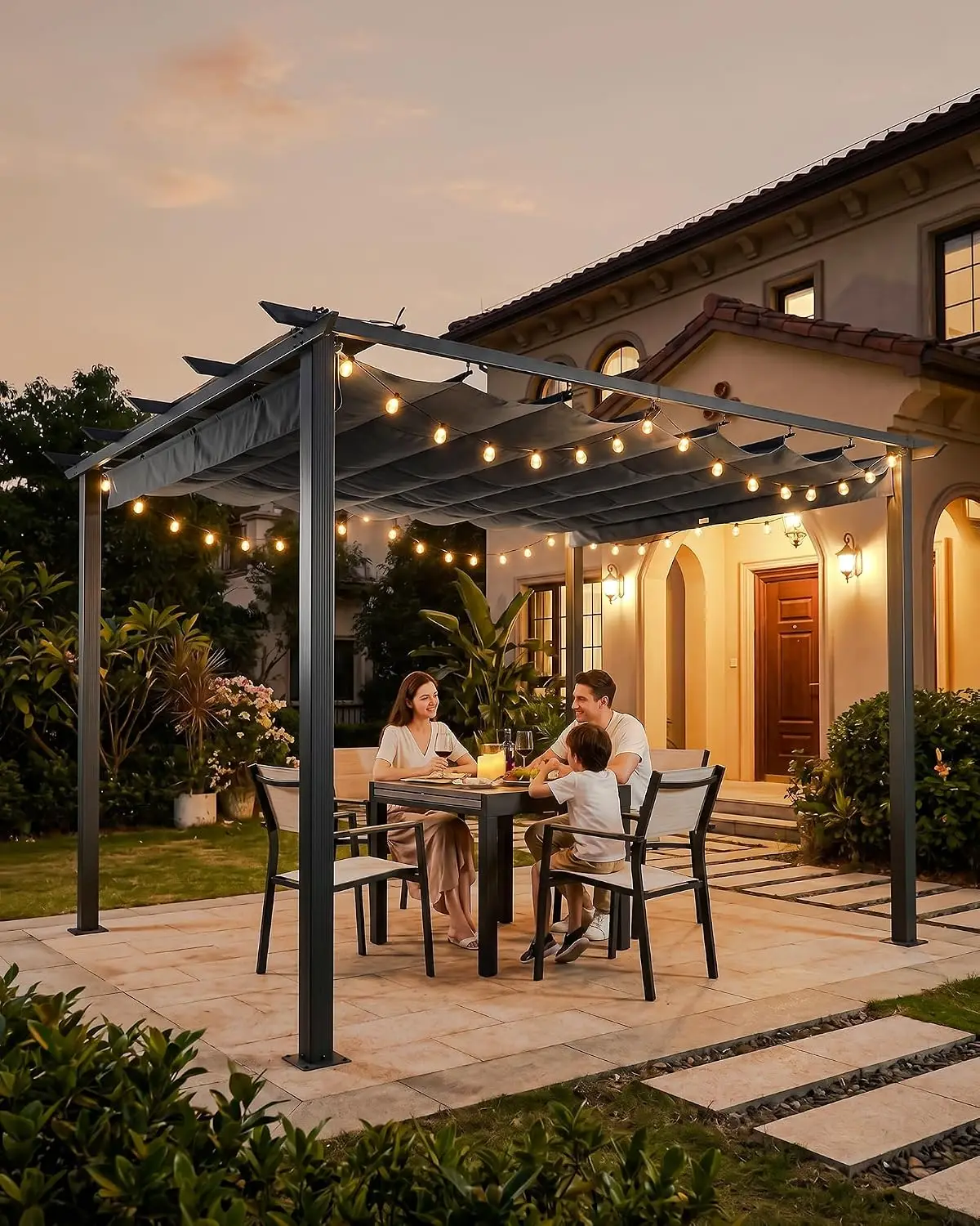 10'x10' Retractable Pergola Canopy for Deck Porch, Outdoor Aluminum Sun Shade with Hardware, Grey, Customized