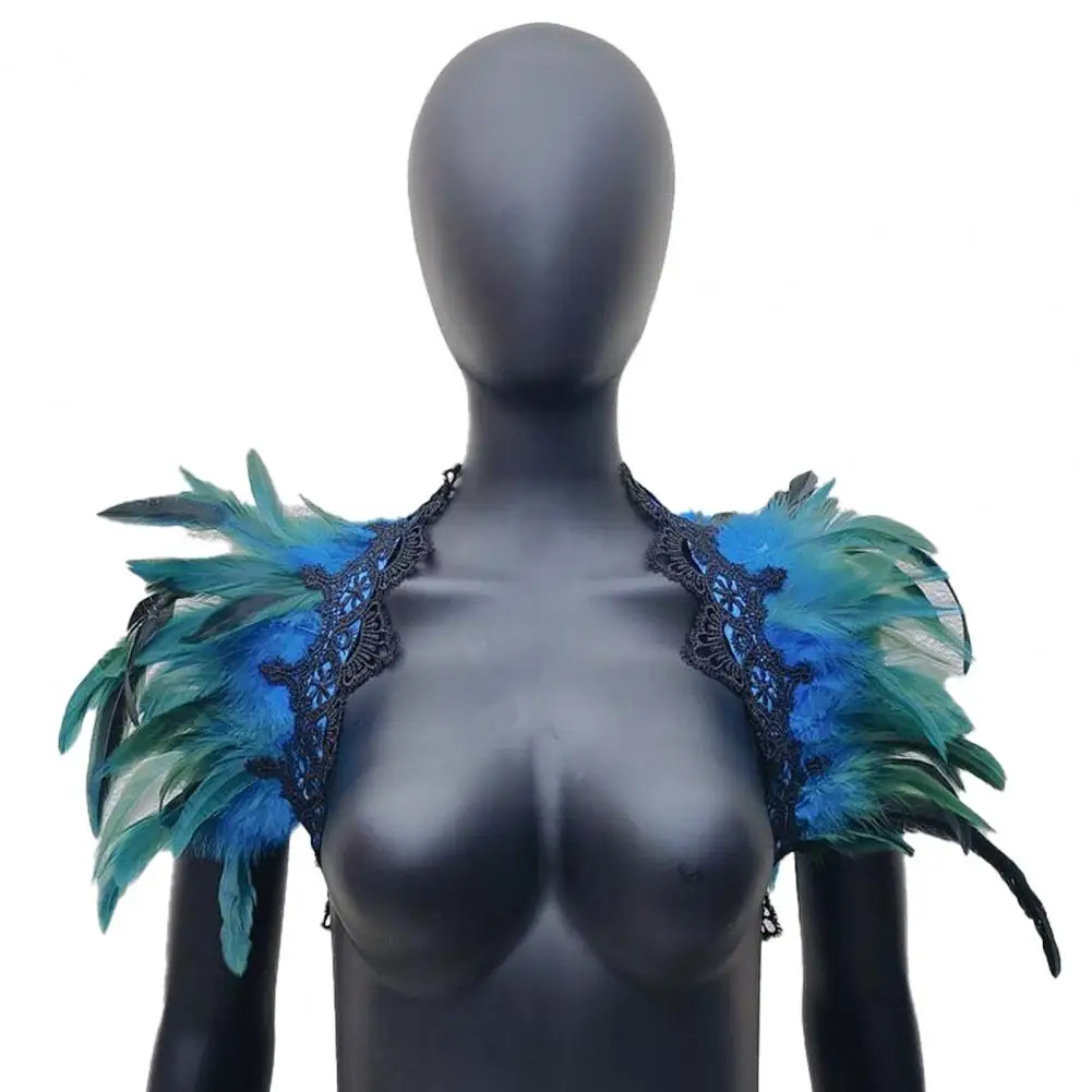 Feather Scarf Feather Shawl Scarf with Adjustable Ribbon Lace Trim for Halloween Cosplay Masquerades Safe Imitation Feather