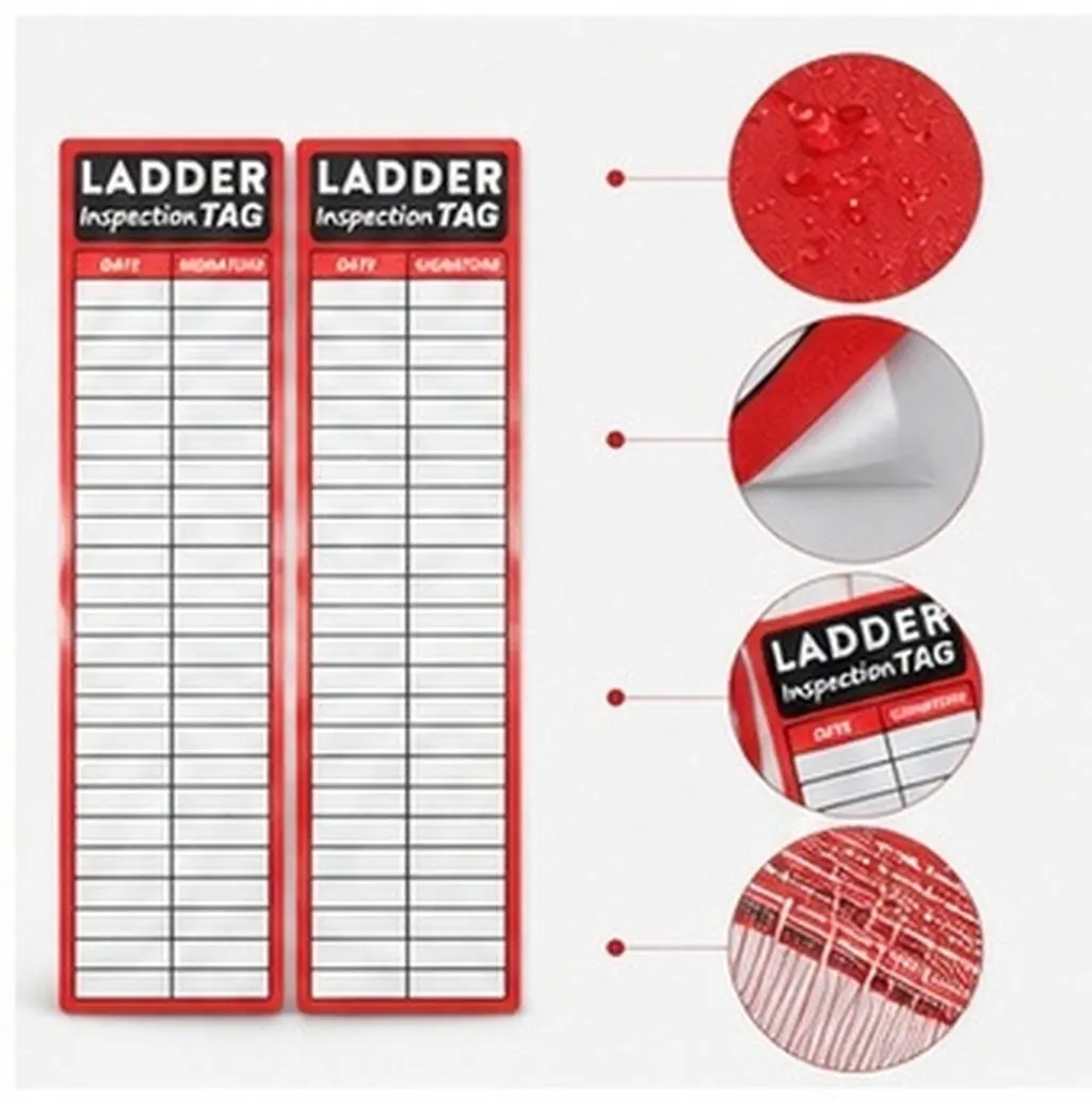 50Pcs Ladder Inspection Stickers Bright Red Waterproof Vinyl Safety Labels for Scaffold Ladder Compliance Tag Accident