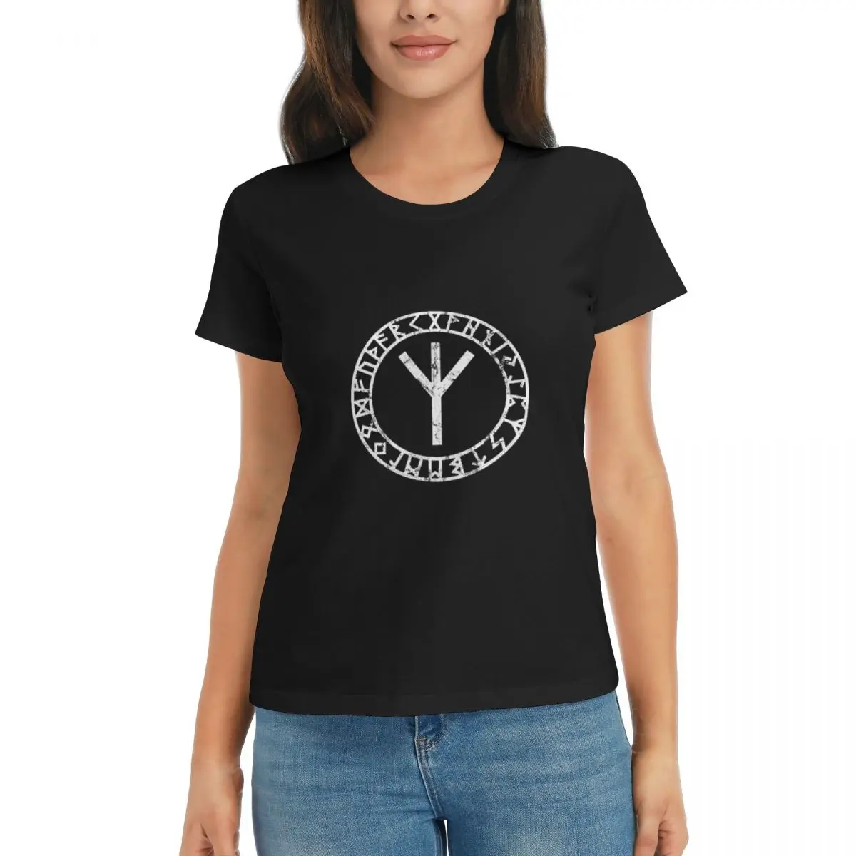 

Женская футболка Algiz Runes Amulet Norse Odin Thor Viking Paganism Футболки с короткими рукавами и круглым вырезом Футболки Одежда Топы Уличная одежда