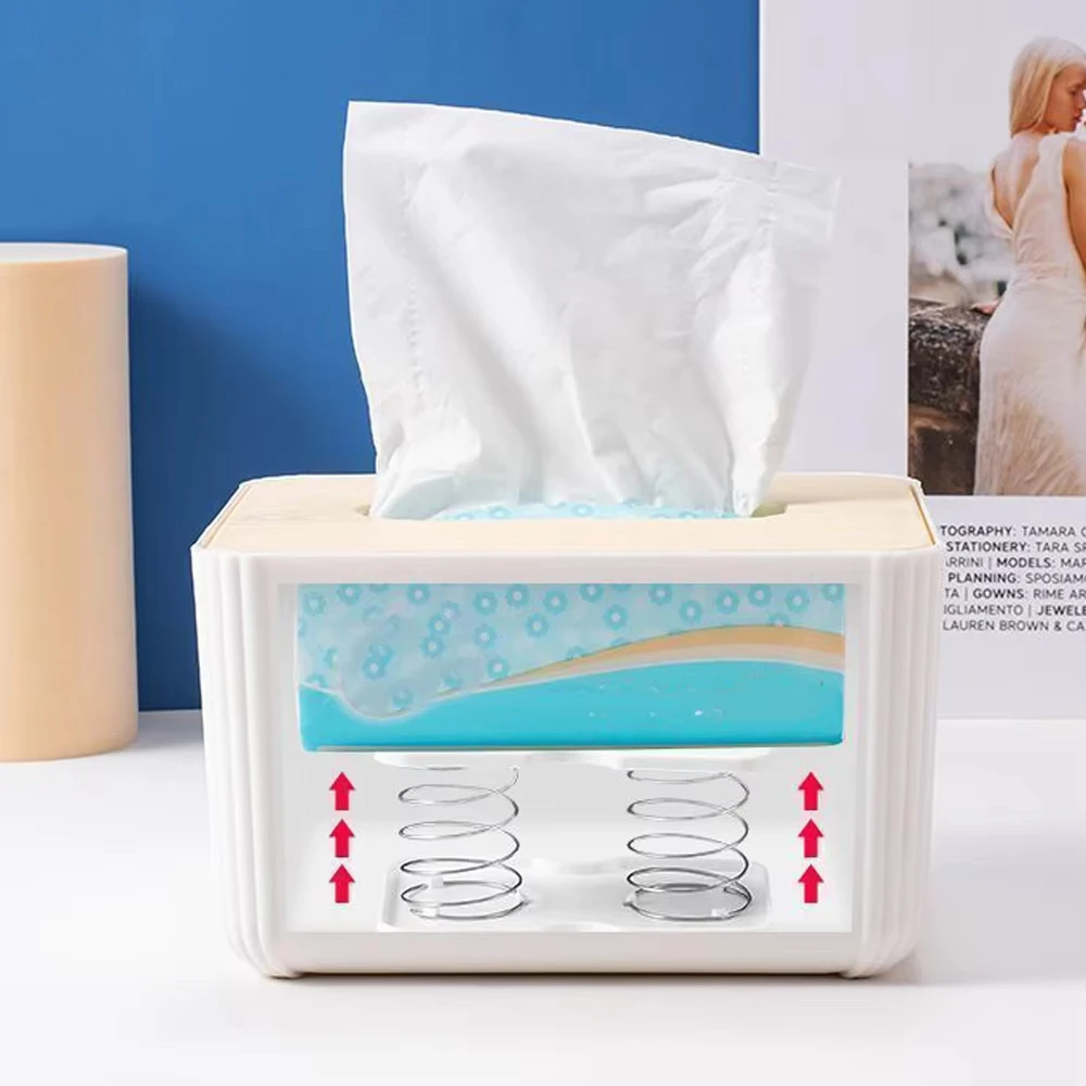Tissue Box Tissue Dispenser Spring Automatic Lift Spring Loaded Tissue Box Office Home Kitchen Toilet Bracket Kitchen Organizer