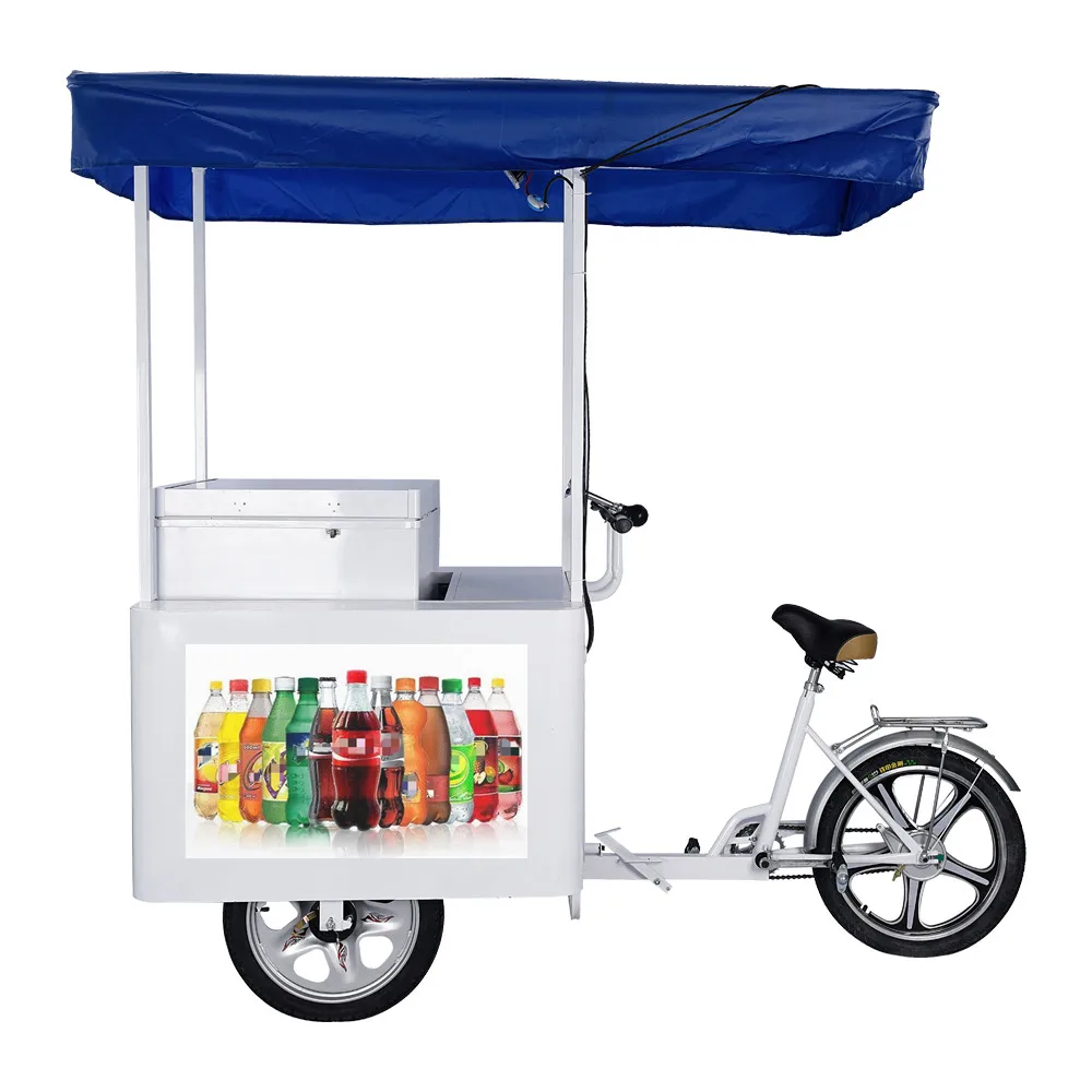 108L  24V Solar Powered Mobile Ice Cream Freezer for Bike Optional Red White Yellow for Commercial Vending