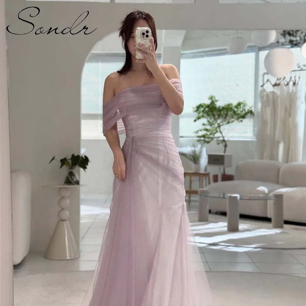 Sondr Korean Light Purple Tulle Evening Dresses Off the shoulder Party Dress Elegant Backless Prom Gowns Customized Formal Party
