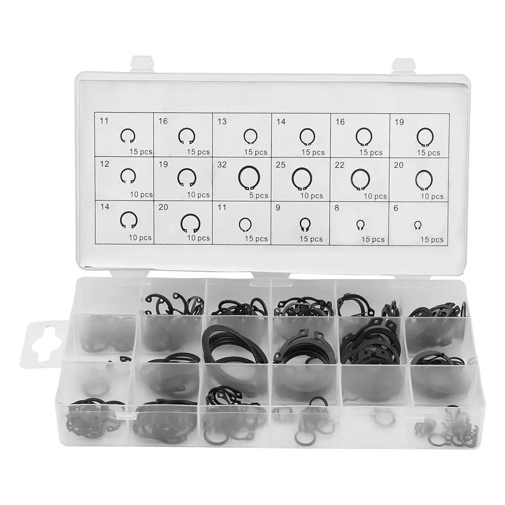 225pcs Circlip Repair Kit - Internal & External Snap Ring Assortment Box Set, 18 Sizes, Stainless Steel Retaining Rings