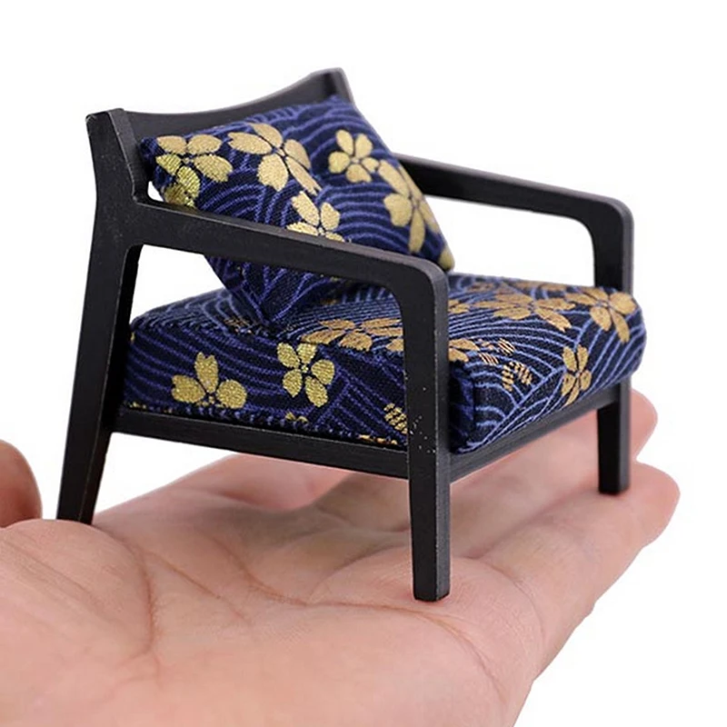 1:12 Mini DIY Dollhouse Furniture Sofa With Pillow Simulation Miniature Living Room Chairs Kids Pretend Play Doll House Decor