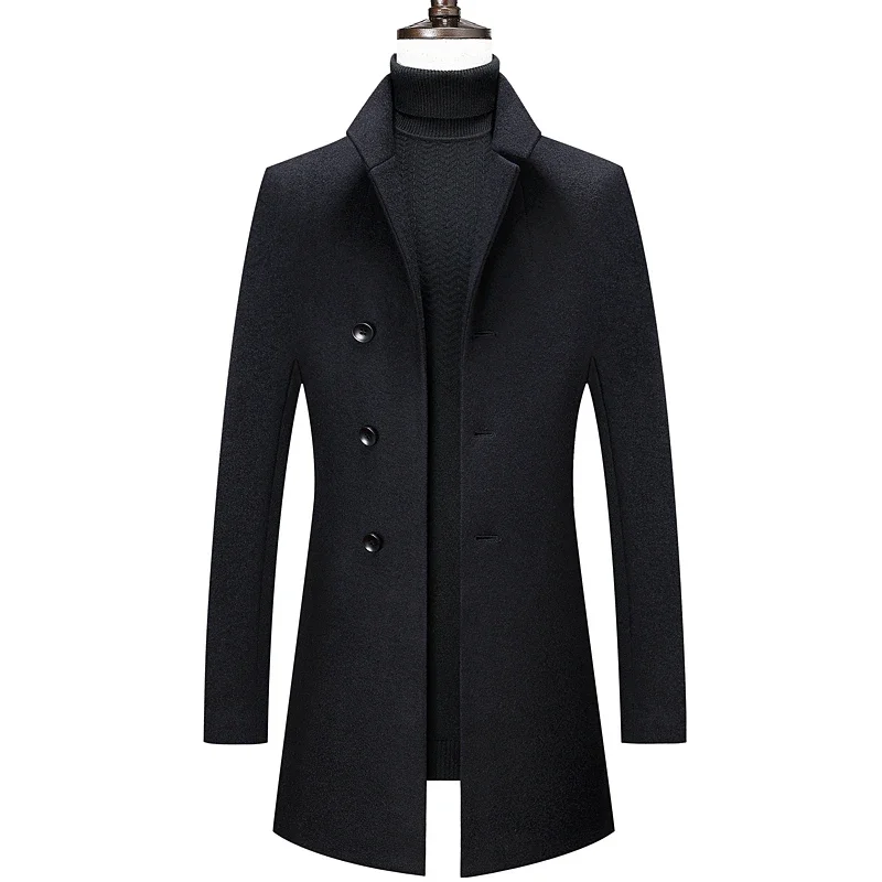 

2023 New Men's Fashion British Style Golden Stand Collar Wool Casual Trend Gentleman Plus Fleece Thickened Trend Wool Coat