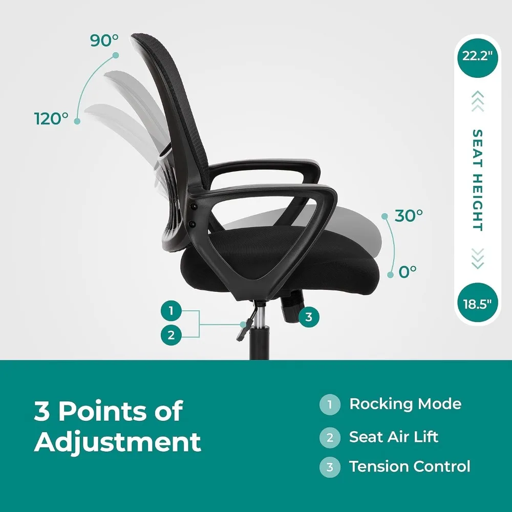 Escritorio ergonómico para ordenador de oficina, silla giratoria de trabajo con ruedas, soporte Lumbar cómodo, malla de espalda media