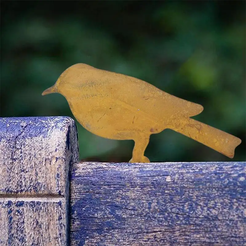 Juego de siluetas de pájaros de Metal oxidado para decoración de jardín, adornos de valla de jardín, patio de campo realista, artesanía de arte de