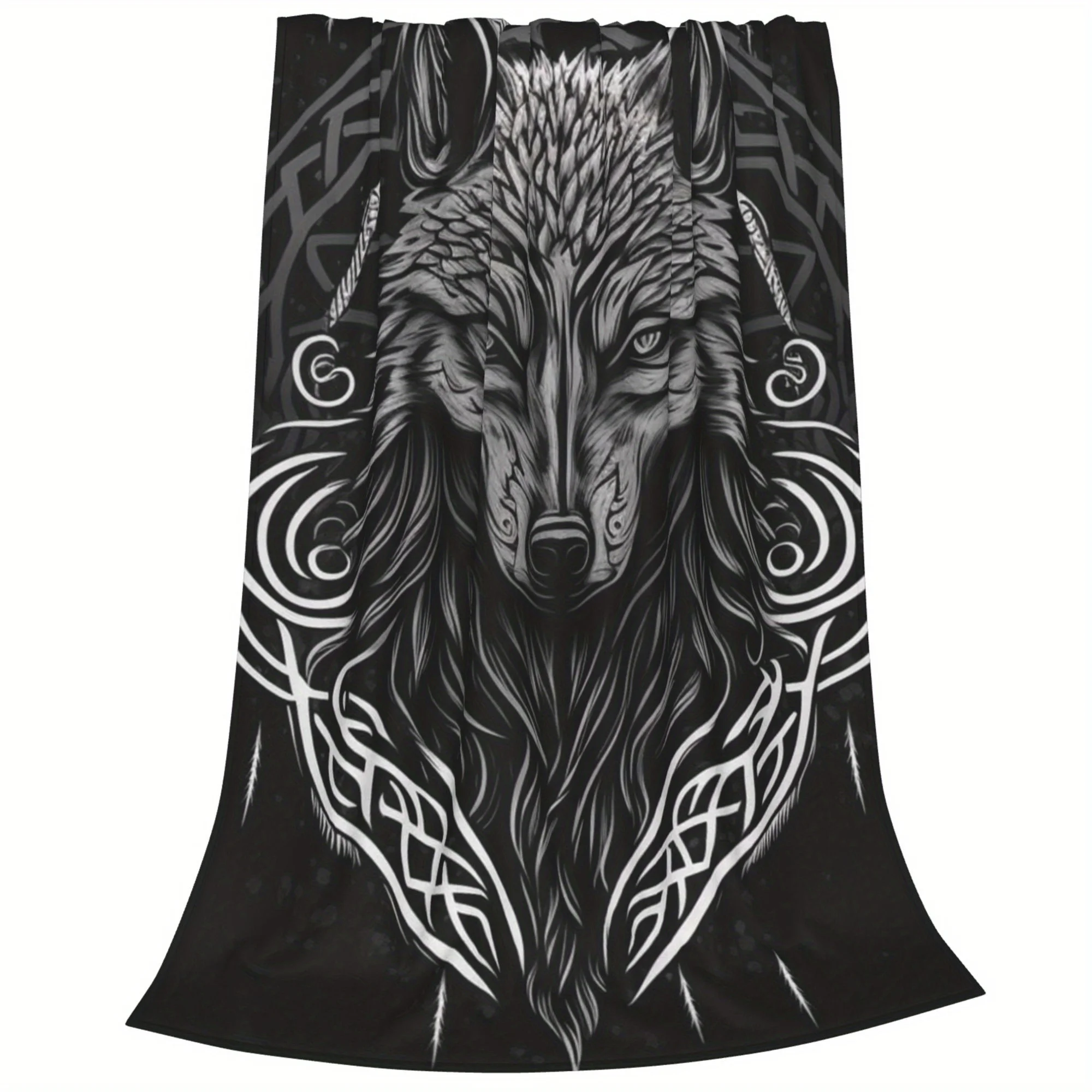 Manta de franela con estampado de lobo vikingo, suave y cálida, para todas las estaciones, para sofá, oficina, cama, Camping
