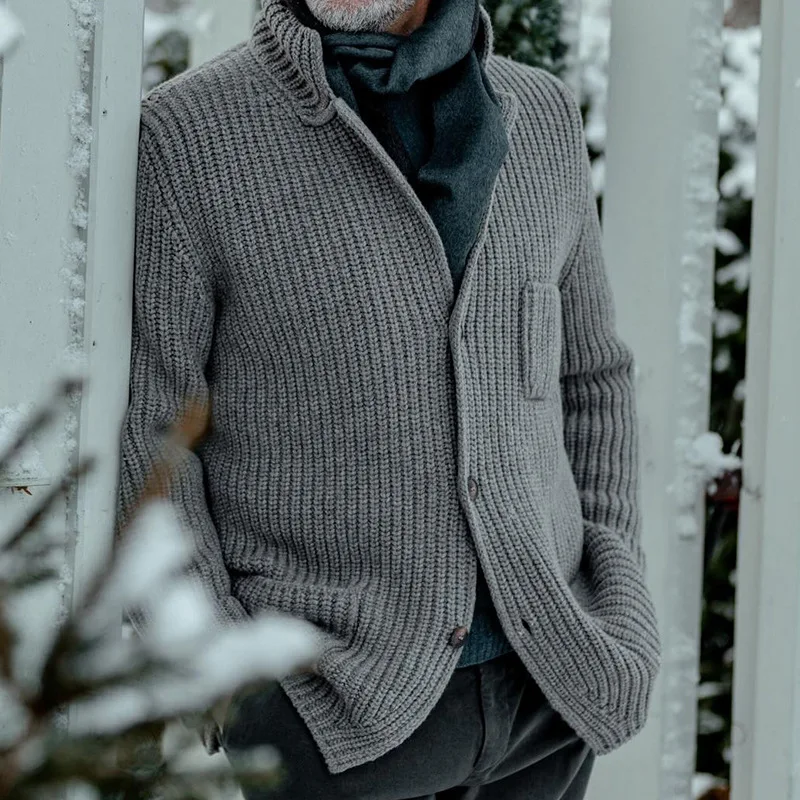 Sweater Jacket Stand-up Collar Slim-fit Knitted Suit Cardigan Autumn And Winter New Large-size Casual Men's Clothing