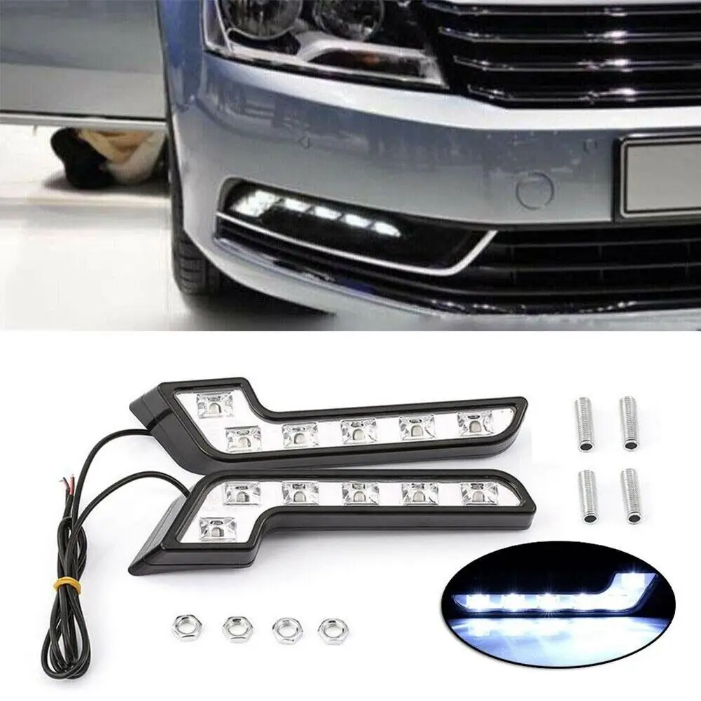 1 set Universal LED Car Daytime Running Light 6LED 12V L-shaped DRL White Light 660LM Waterproof Driving Fog Lights Accessories view 3