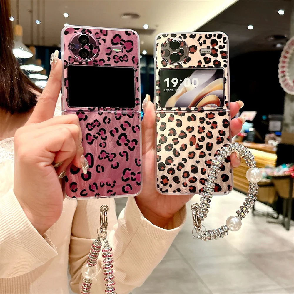 

Fashion Leopard Pattern Phone Case For VIVO X Flip Bracelet PC Hard Shell Protective Back Cover