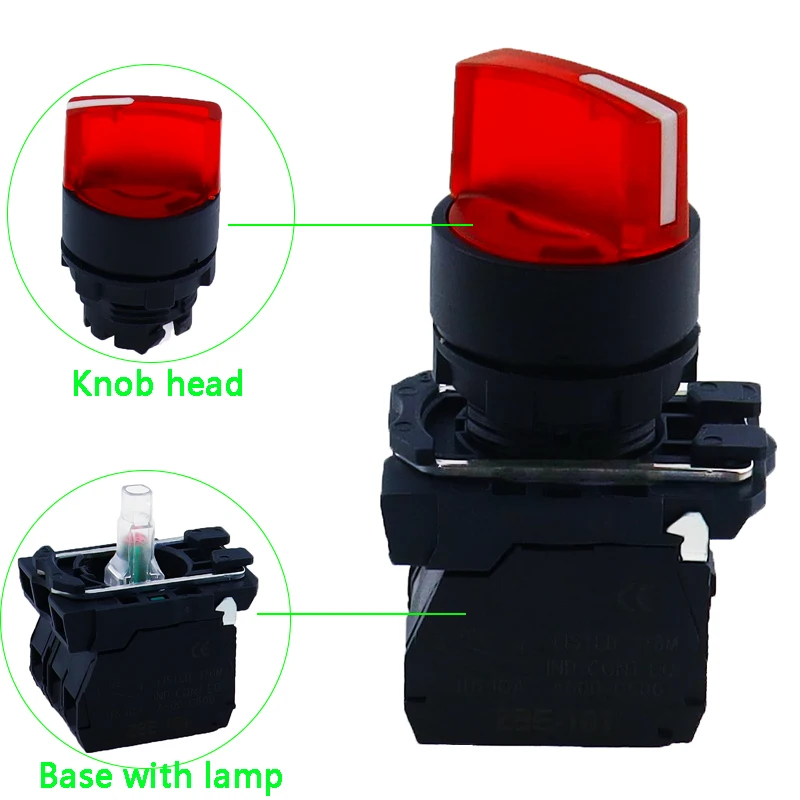 Waterproof Illuminated Selector Switch Rotary Switch Knob Switch Two or Three Position SB5 LA68S XB5 AK124B5 with Integral LED