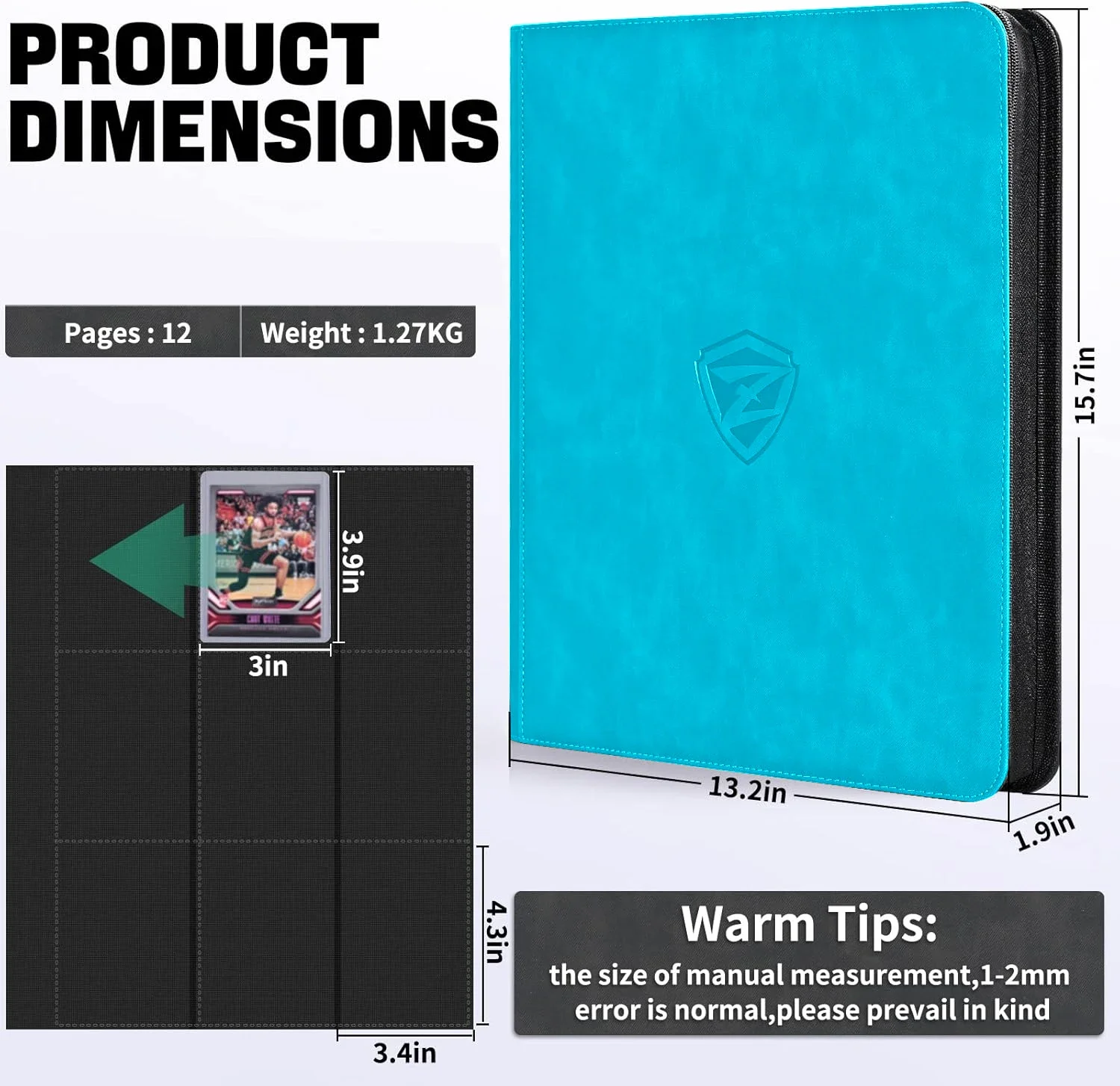 Raccoglitore per carte, porta album per carte collezionabili a 9 tasche adatto per porta carte da 3 x 4" 35pt, porta carte bifacciale