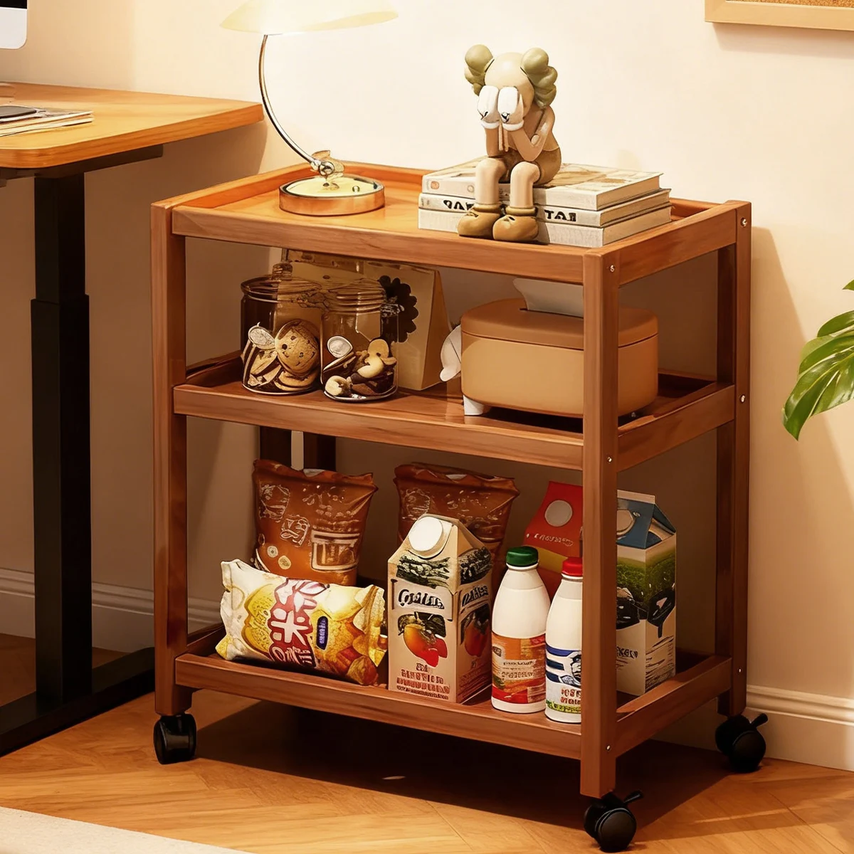 Multipurpose Bamboo 3-Tier Storage Cart (With/Without Wheels) - Utility Cart for Kitchen/Bedroom/Bathroom