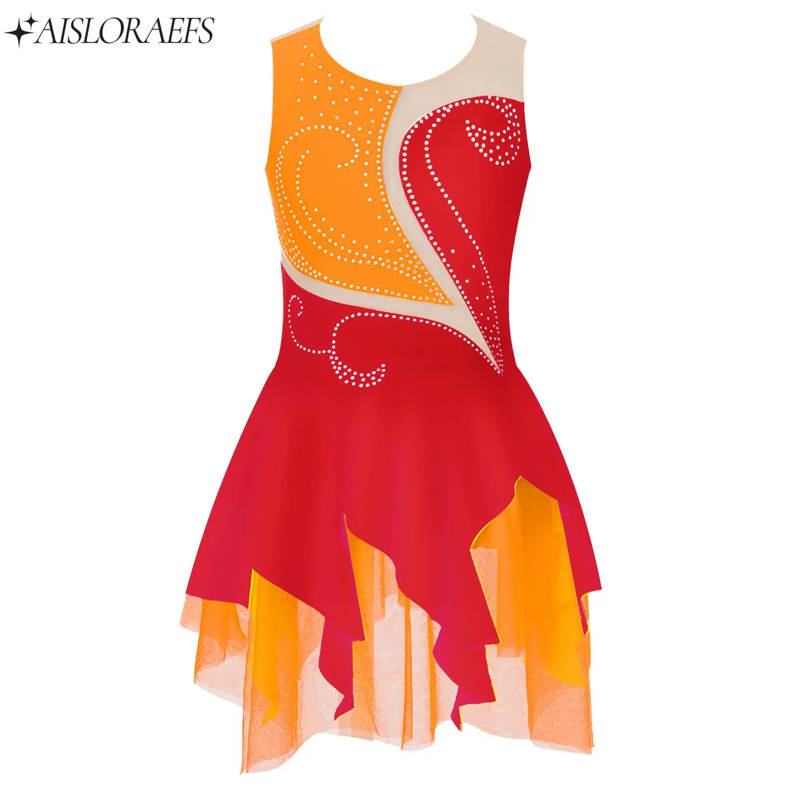 

Kids Girls Stylish Ballet Dance Dresses Sleeveless Rhinestone Figure Skating School Show Performance Costume Partywear Dancewear