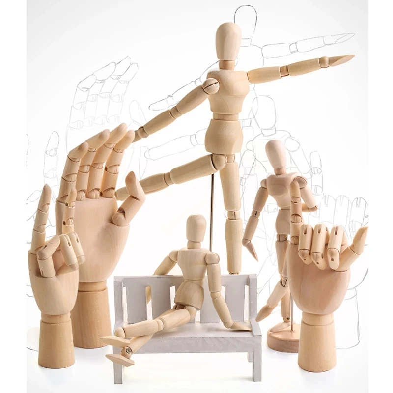 Drawing Sketch Mannequin Model Movable Limbs Wooden Hand Body Action Toys Figures Home Decor Artist Models Jointed Doll Gifts