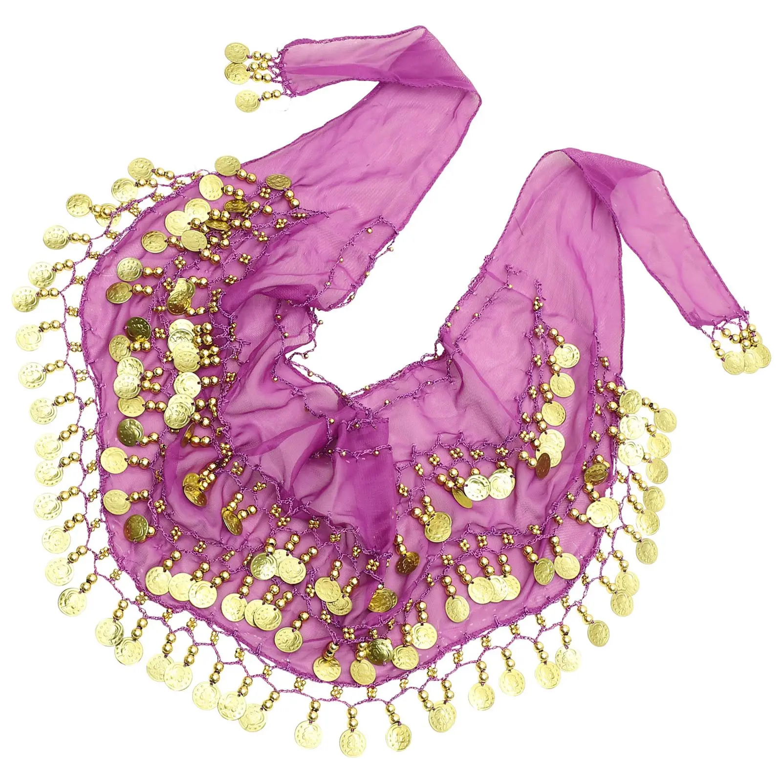 

Фиолетовый пояс с 128 монетами, набедренный шарф для женщин, юбка на талии с монетами, вуаль для фанатов, вечерние, фестиваль, костюм на Хэллоуин, прочный звук