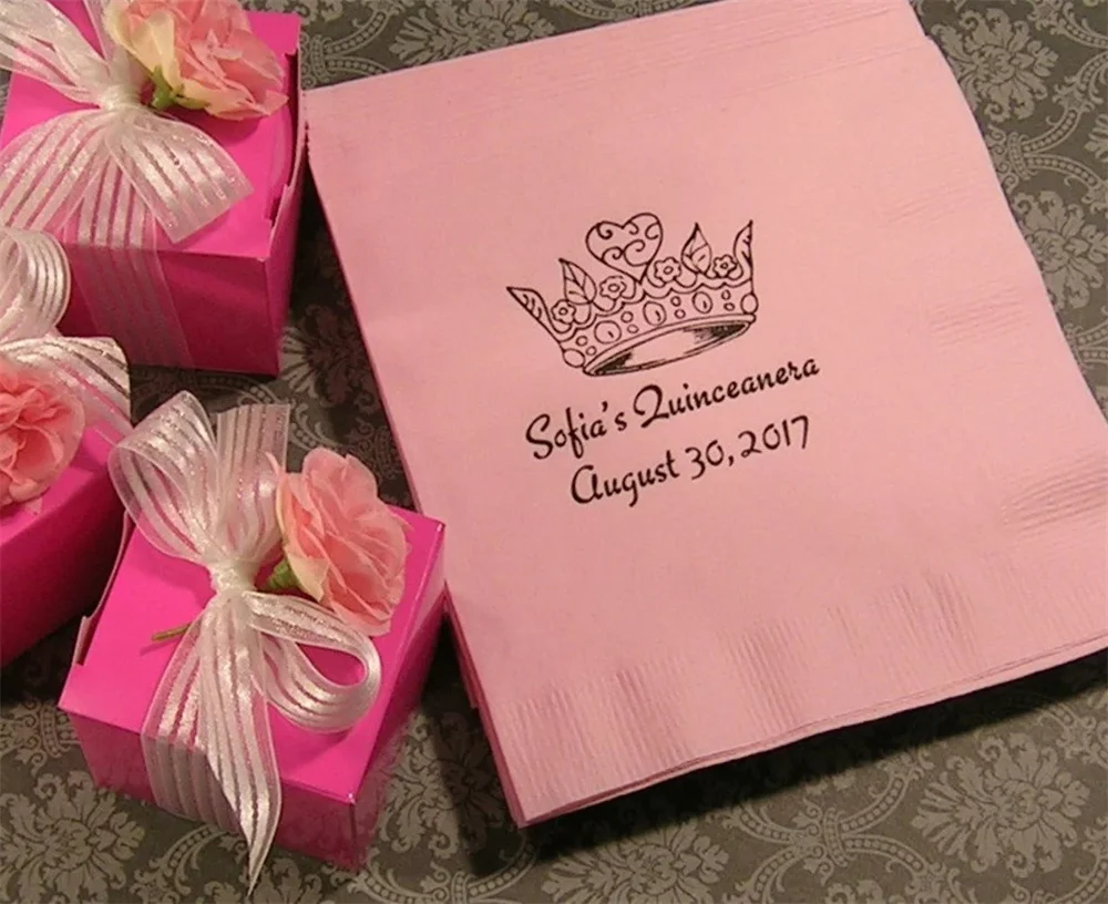 50PCS Quinceanera napkins Mis Quince Mis Quince Anos personalized napkins Birthday napkins Sweet 16 napkins