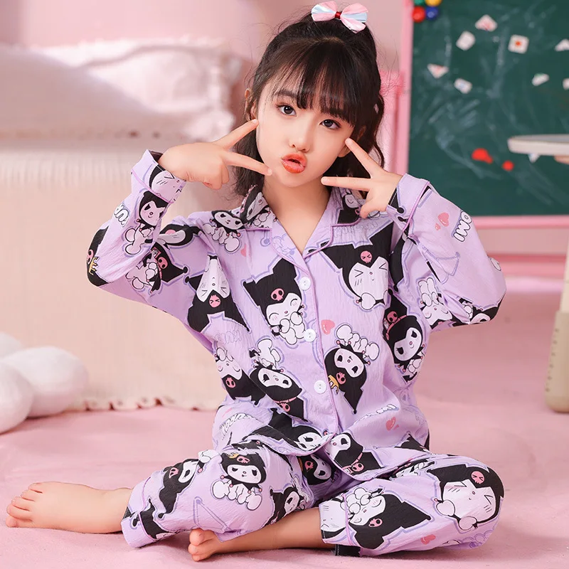 Kuromi Girls Pajama Sets Print Kawaii Cartoon Style Comfortable Soft Housewear Set Fashion Durable Night Clothes Autumn Winter