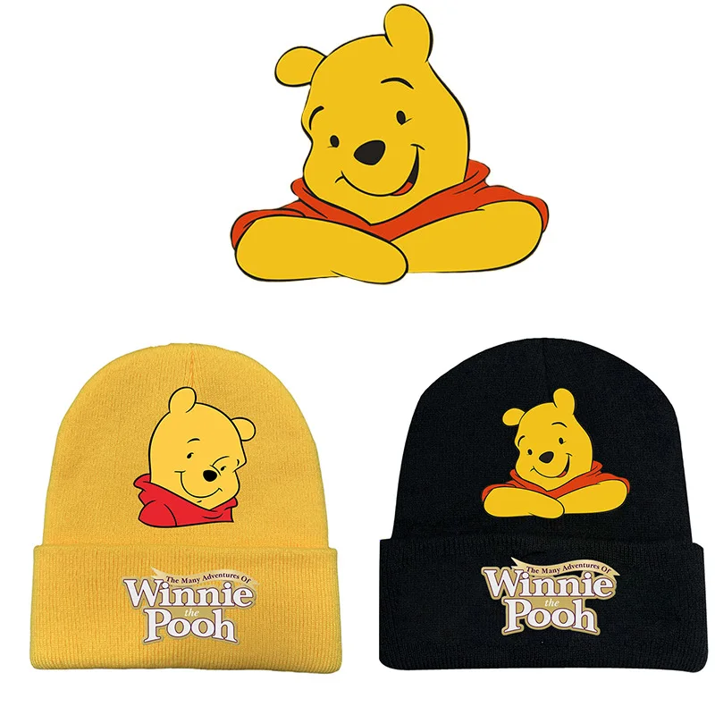 New Disney Pooh Bear Knitted Hat Kawaii Children Autumn Winter Warm Knitted Hat Anime Figures Winnie Printed Kids Outdoor Hat