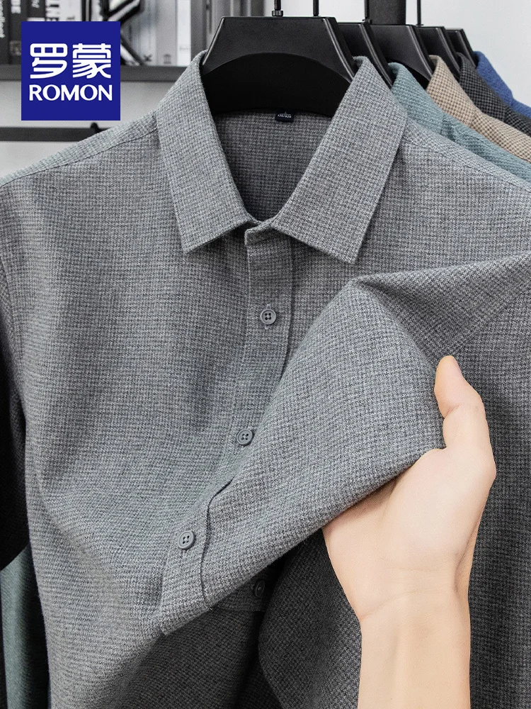 

Мужская рубашка Rn Luxury Fashion с длинным рукавом, деловая повседневная, из смесовой шерсти, дышащая, осенняя новинка, свободный крой, на пуговицах