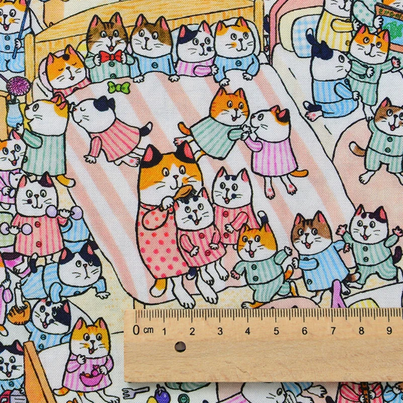 Cotton Fabric Handmade DIY Clothing Clothes Baby Children Printed Cartoon Cat by Half Meter