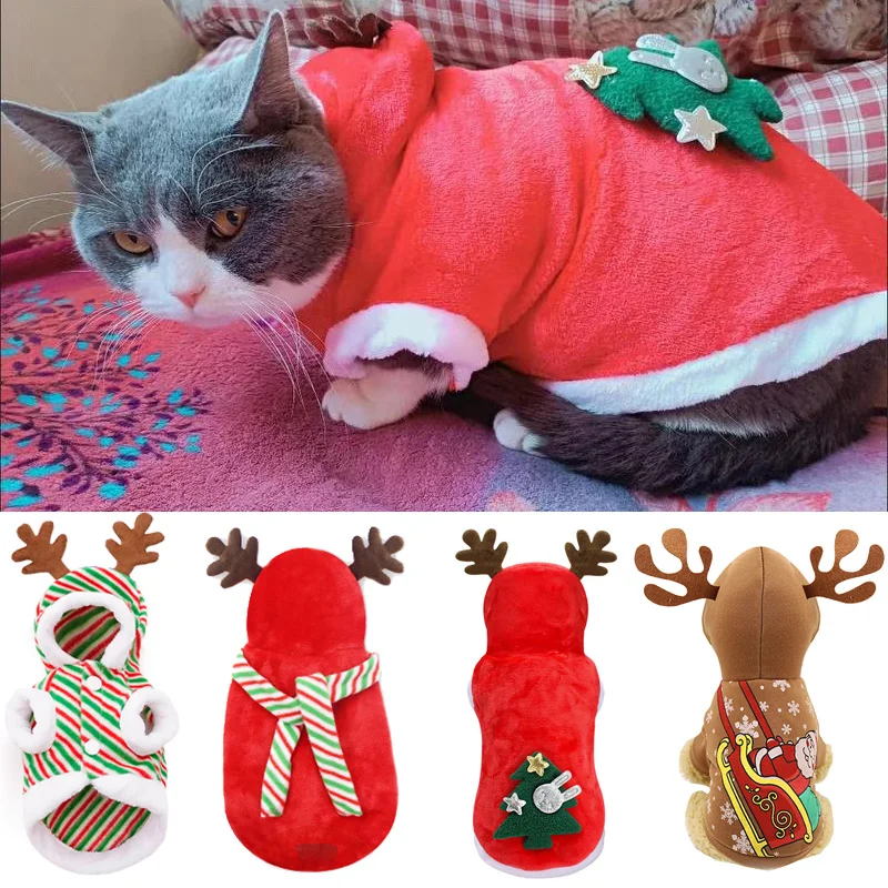 Christmas Cat Puppy Costume Autumn Winter Pet Clothes for Small Dogs Cats Warm Fleece Kitten New Years Gifts Cosplay Clothing