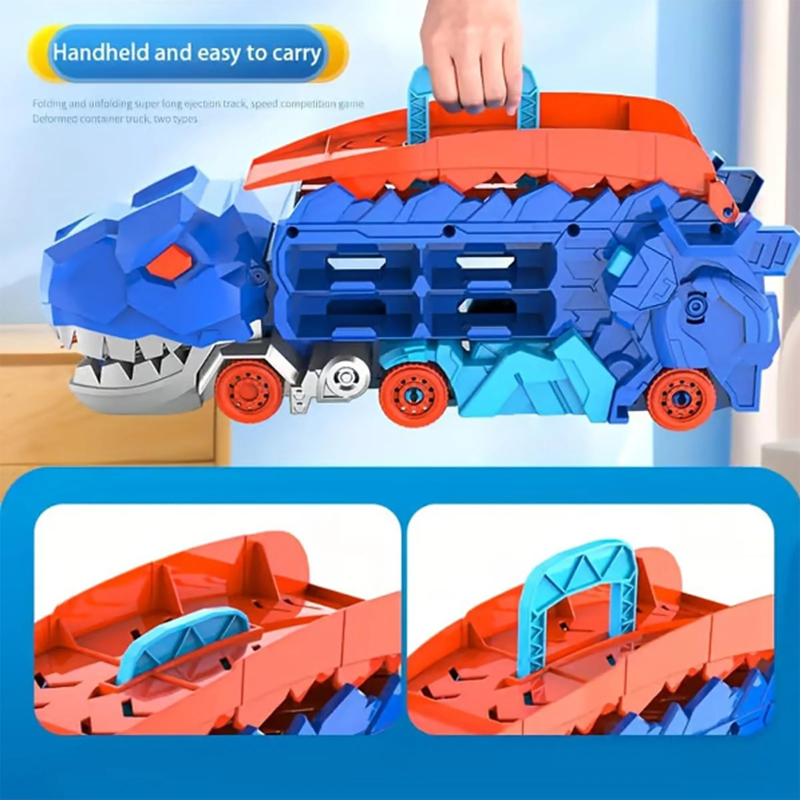 Dinosaur Car Carrier Truck Toy for Boys Car Transporter Dinosaur Truck with Foldable Sliding Vehicles Toys Set Gifts for Boys