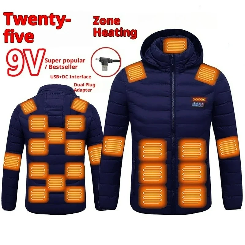 

New 25 Zone Heating Cotton Jacket Mens Winter Travel Lightweight Hooded Electric Heated Coat Smart Warmth Heat Generating Coats