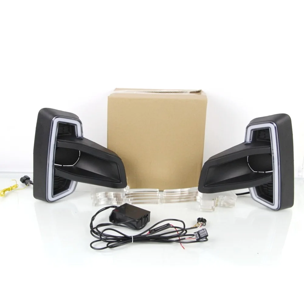 

July King Car Daytime Running Lights for Toyota Hilux Revo Rocco 2018 2019, 6000K LED Front Bumper DRL + Yellow Turn Signals