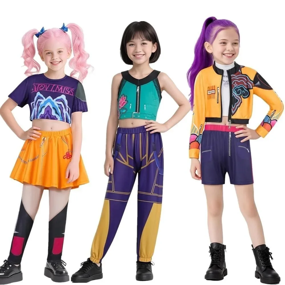 Crianças meninas kpop caçadores de demônios cosplay rumi mira traje fantasia vestido perucas roupas