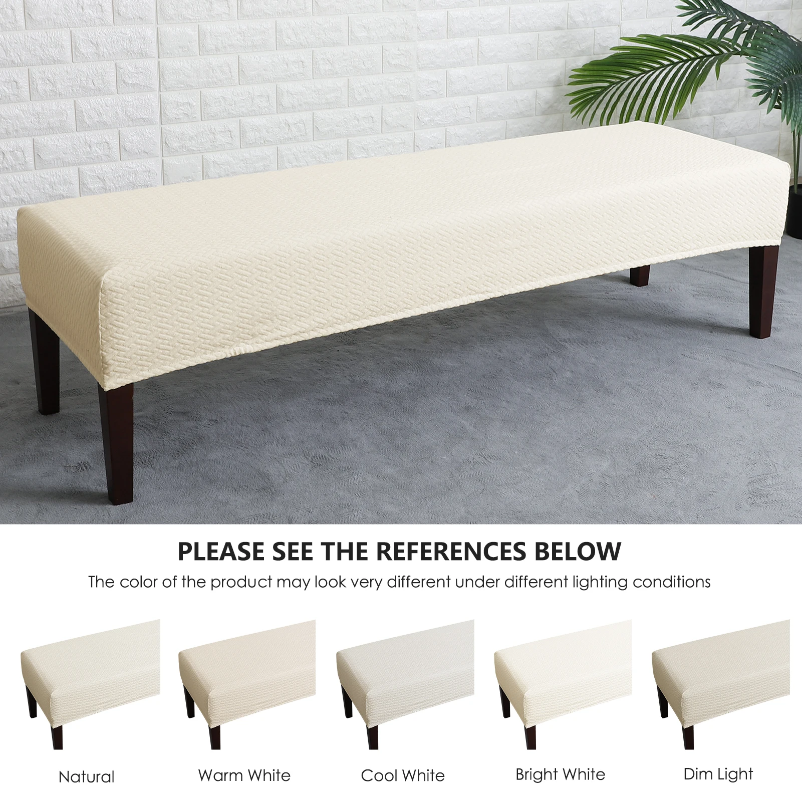 Stretch Jacquard Waterproof Bench Cover for Dining Room Bedroom Kitchen Bench Slipcovers Anti-Dust Removable Washable