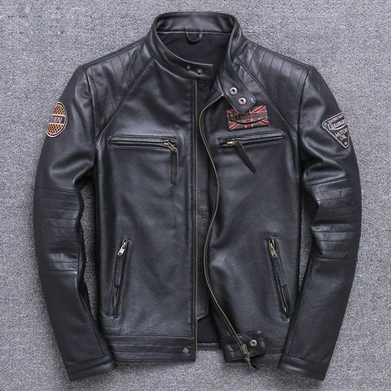 Echt Lederen Herenjack Herfst Winter 100% Natuurlijke Koeienhuid Jas Heren Klassiek Vintage Echt Leren Jas Man Gratis Verzending