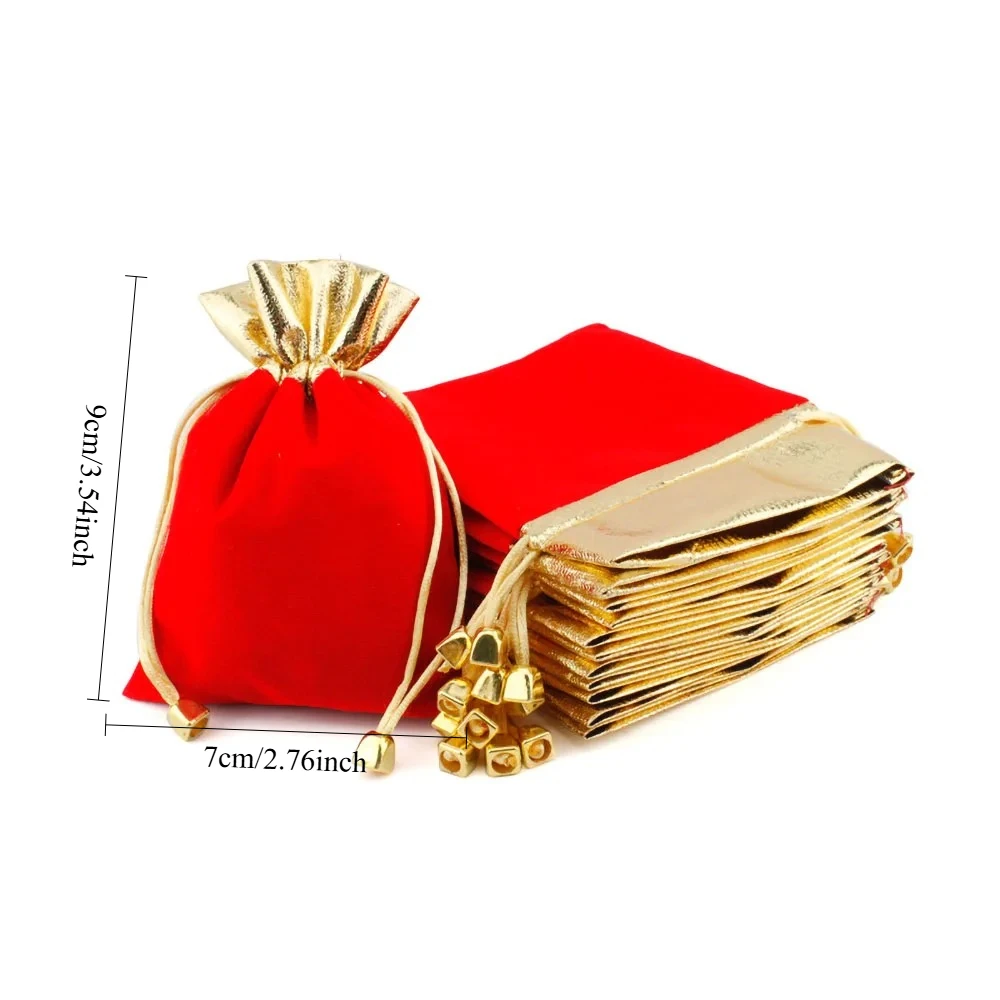 9/18/27pcs elegant red buttoned jewelry bags, 7x9cm, Christmas gifts, New Year gift drawstring, plush bags