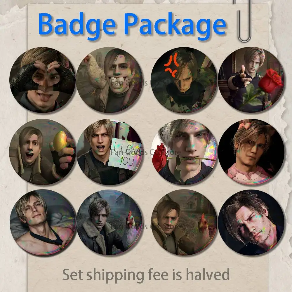 Leon K-Kennedy Brooches for Backpack Accessories 25,32,44,58,75mm Round Enamel Pins 2-piece set Cartoon Anime Badge
