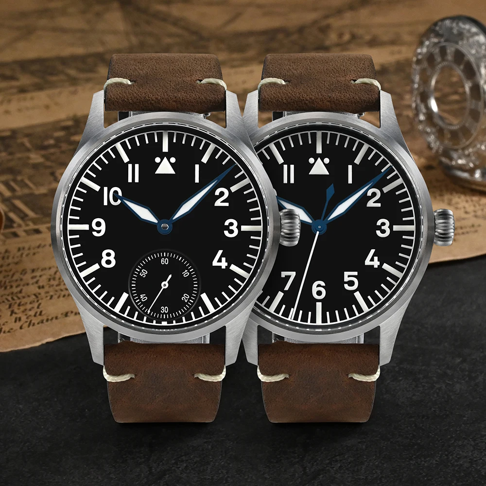 San Martin Pilot Watch 41mm ST3621/NH35 Vintage Military Mens Mechanical Watches Crazy Cowhide Strap Sapphire BGW-9 10Bar Lum