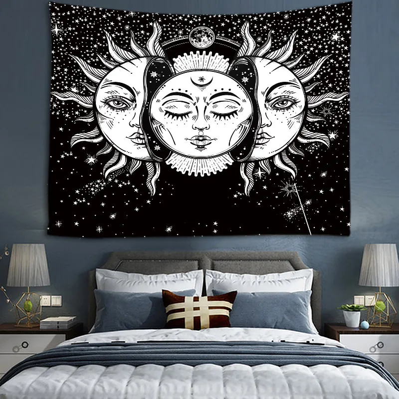 Golden Sun Moon Tarot Tapestry Wall Hanging Psychedelic Witchcraft Mysterious Abstract Art Dormitory Home Decor