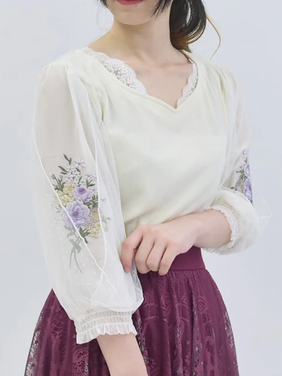 

Женский вязаный топ Axesfemme в японском ретро-стиле с декоративной вышивкой Me Bouquet, универсальный трикотаж, милый V-образный вырез...